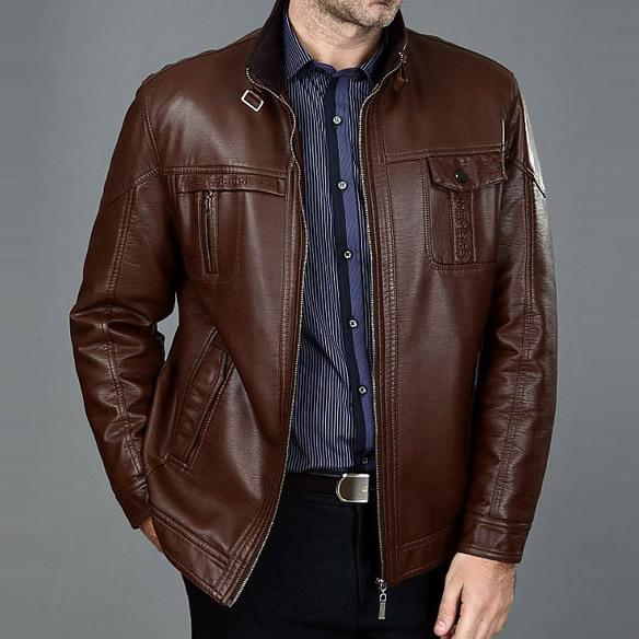Autumn Middle-aged Men's Leather Jackets Fashion Winter Man With Thick Fur Big Yards Men's Leather Coat  100%cotton M-xxxl