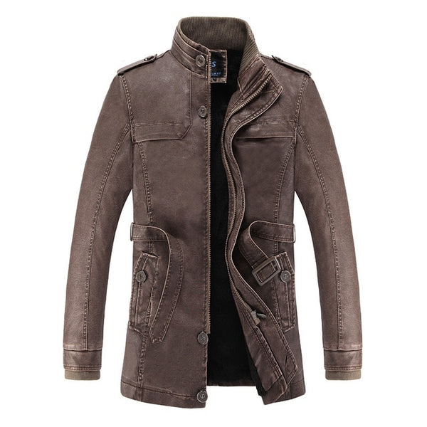 Men Long Leather Jacket 2018 New Fashion Style Stand Waist Belt Washed PU Leather Coats Trench Male Motorcycle Windbreaker D12
