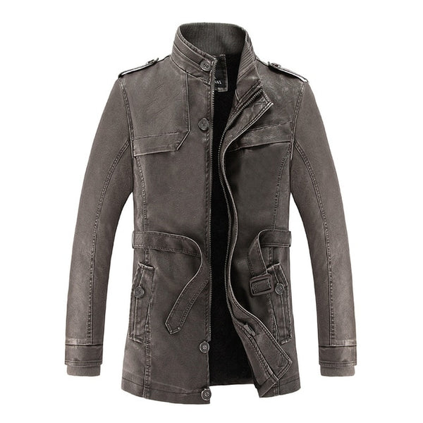 Men Long Leather Jacket 2018 New Fashion Style Stand Waist Belt Washed PU Leather Coats Trench Male Motorcycle Windbreaker D12