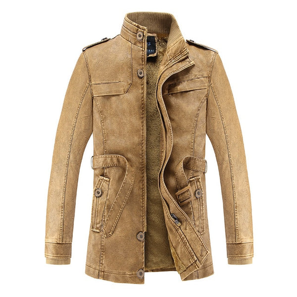 Men Long Leather Jacket 2018 New Fashion Style Stand Waist Belt Washed PU Leather Coats Trench Male Motorcycle Windbreaker D12