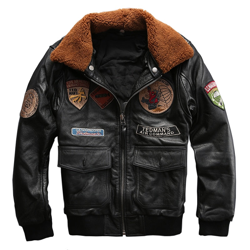 Read Description! Asian size men's cow leather fur collar outwear mens cowhide genuine leather embroidery rider jacket 8131