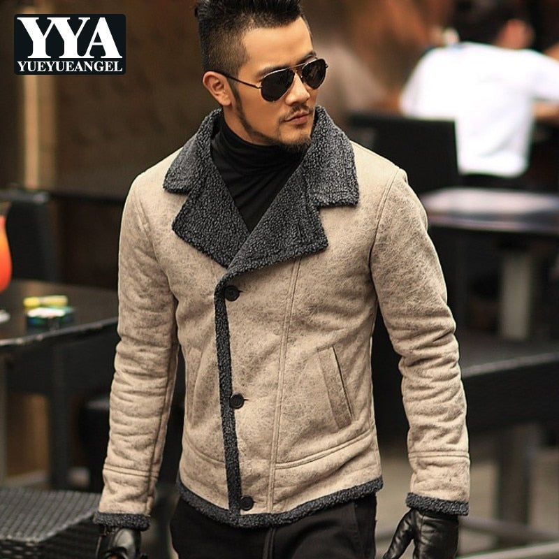 England PU Faux Leather Casual Men Jackets Winter Wool Liner Warm Vintage Cool Moto Motorcycle Outerwears Male Coat Overcoat New