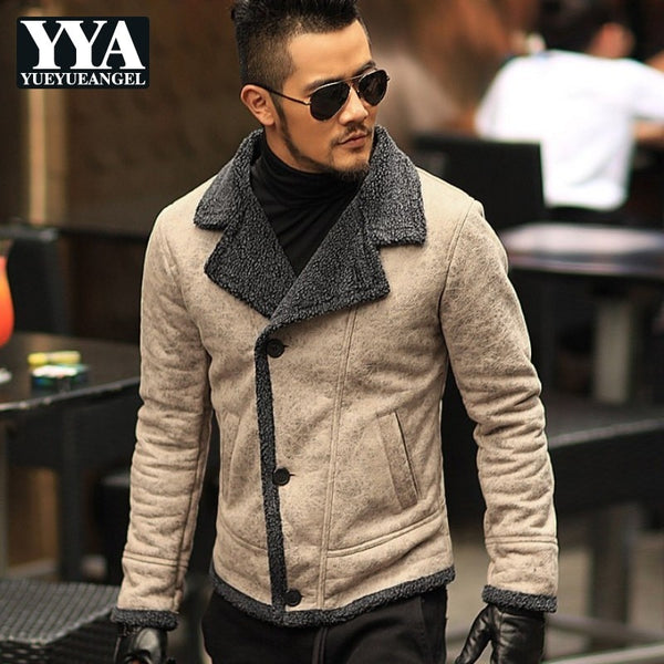 England PU Faux Leather Casual Men Jackets Winter Wool Liner Warm Vintage Cool Moto Motorcycle Outerwears Male Coat Overcoat New