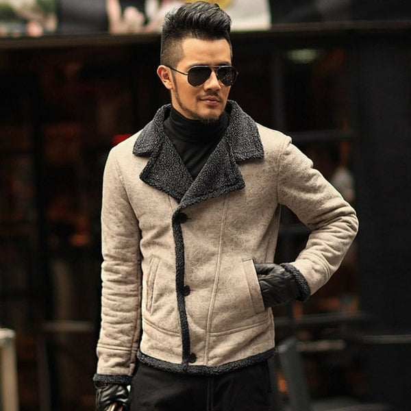 England PU Faux Leather Casual Men Jackets Winter Wool Liner Warm Vintage Cool Moto Motorcycle Outerwears Male Coat Overcoat New