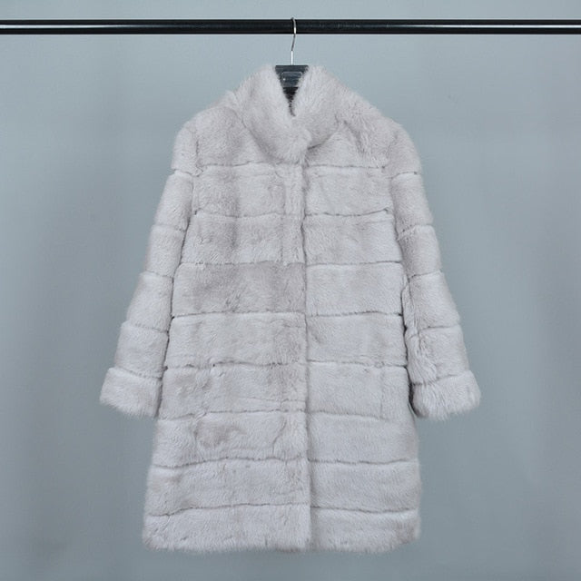Jancoco Max 2019 New Winter Real Rabbit Fur Jacket Warm Soft Long Fur Coat Women Christmas Dress S1675