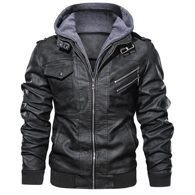New Autumn Winter Motorcycle Leather Jacket Men Windbreaker Hooded PU Jackets Male Outwear Warm PU Baseball Jackets Size S-4XL