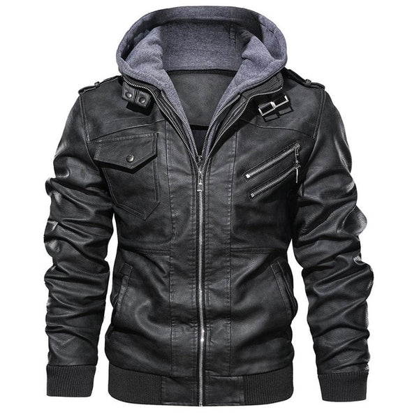New Autumn Winter Motorcycle Leather Jacket Men Windbreaker Hooded PU Jackets Male Outwear Warm PU Baseball Jackets Size S-4XL