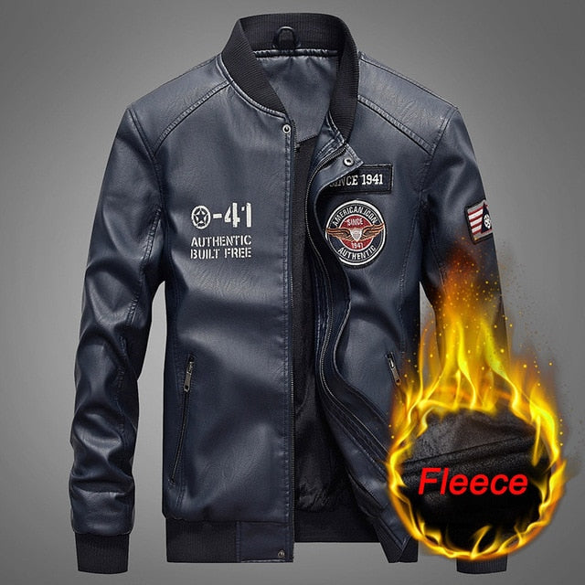 New Autumn Winter Motorcycle Leather Jacket Men Windbreaker Hooded PU Jackets Male Outwear Warm PU Baseball Jackets Size S-4XL
